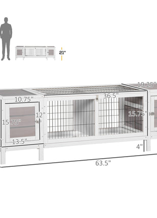 Rabbit Hutch, Bunny Cage, Guinea Pig House with Pull-Out Tray, and Divided Board for Indoor, White