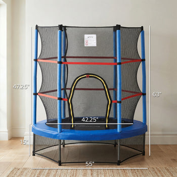 Φ5FT Kids Trampoline with Enclosure Net for Age 3 to 6 Years Blue