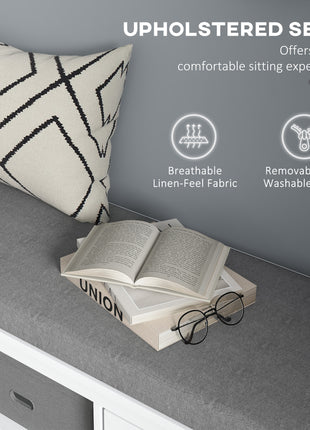Shoe Storage Bench with Cushioned Seat, Entryway Bench Seat with 2 Cabinets and Adjustable Shelf for Hallway, White