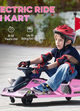 12V Electric Drifting Go Kart w/ Slow Start, Music, Lights, Pink
