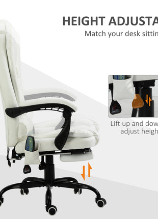 7-Point Vibrating Massage Office Chair High Back Executive Recliner with Lumbar Support, Footrest, Reclining Back, Adjustable Height, White