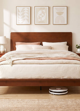 Queen Size Bamboo Platform Bed Frame with Headboard and 12 Poplar Slats, No Box Spring Needed, Easy Assembly, Brown