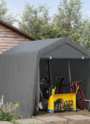 9.2' x 7.9' Garden Garage Storage Tent, Metal Frame Bike Shed w/ Zipper Doors