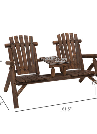 Wood Adirondack Patio Chair Bench with Center Coffee Table, Perfect for Lounging and Relaxing Outdoors Carbonized