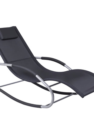 Zero Gravity Rocking Chair Outdoor Chaise Lounge Chair Recliner Rocker with Detachable Pillow and Weather-Fighting Fabric for Patio, Deck, Pool, Black