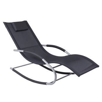 Zero Gravity Rocking Chair Outdoor Chaise Lounge Chair Recliner Rocker with Detachable Pillow and Weather-Fighting Fabric for Patio, Deck, Pool, Black