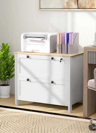 Lateral File Cabinet, 2 Drawer Filing Cabinet with Adjustable Hanging Bar for Letter, A4 and Legal Size, White