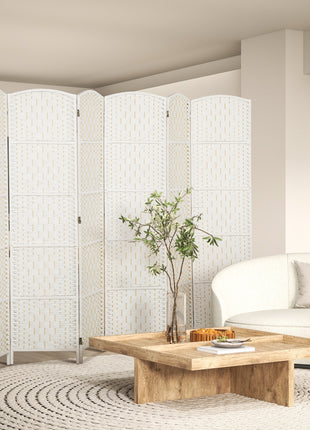 Room Divider, 6 Panel Folding Privacy Screen, 6FT Tall Portable Weave Partition Wall Divider for Bedroom, White