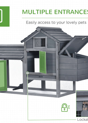 59" Small Wooden Chicken coop Hen House Poultry Cage for Outdoor Backyard with 2 Doors, Nesting Box and Removable Tray, Gray