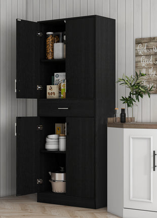 71" Kitchen Cabinet with Drawer and Adjustable Shelf, Freestanding Tall Kitchen Pantry, Distressed Black