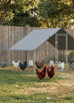 10' x 13' x 6.5' Metal Frame Chicken Run, Outdoor Hen House with Cover & Lockable Door