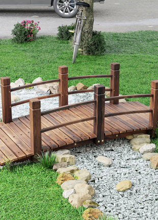 Fir Wood Garden Bridge Arc Walkway with Side Railings for Backyards, Gardens, and Streams, Stained Wood, 60" x 26.5" x 19"
