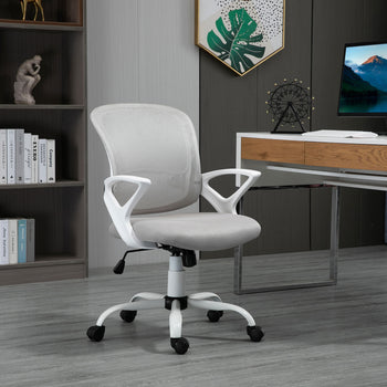 Swivel Mid Back Computer Desk Chair, Ergonomic Mesh Office Chair with Rocking Function, Rolling Wheels, Gray