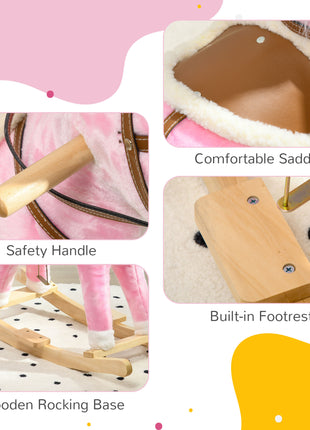 Rocking Horse Toddler Ride On Horse with Sound Saddle, Pink