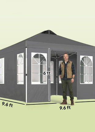 9.6 x 9.6 ft Pop Up Canopy Tent with Sidewalls, One Push Setup, UPF50+ Portable Instant Canopy Shelter, Dark Gray