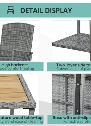 3 Piece Outdoor PE Rattan Rocking Chair Set, Patio Wicker Recliner Rocker Chair with Soft Cushion & Nature Wood Top Coffee Table, Gray