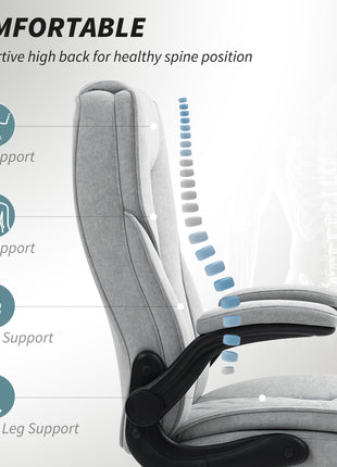 Executive Office Chair, Desk Chair with Flip-up Armrest, Diamond Fabric Computer Chair for Home Office, Gray