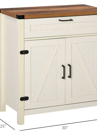 Modern Farmhouse Sideboard with Storage, Buffet Cabinet with 2 Barn Doors and Drawer for Dining Room, Distressed White