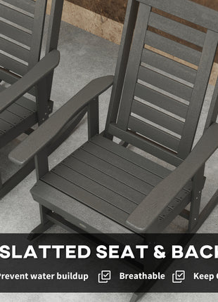 2 Pieces Outdoor Rocking Chairs, HDPE Patio Rockers with 28" High Back, Wide Armrests for Porch Backyard, Dark Gray