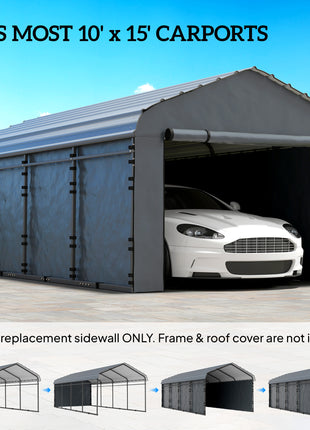 Carport Replacement Sidewall Panel for 10' x 15' Carports, UPF50+ Waterproof Replacement Side Wall Cover, Dark Gray