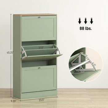 Modern Shoe Storage Cabinet with 3 Flip Drawers and Adjustable Shelves for 12-18 Pairs of Shoes, Green