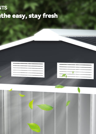 7'x4' Metal Outdoor Shed Organizer & Garden Storage with 4 Vents for Airflow & 2 Easy Sliding Doors - Dark Gray
