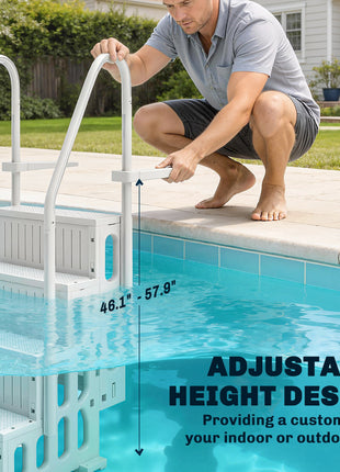Swimming Pool Ladder Adjustable Height for Above Ground Pool Steps with Dual Handrails White
