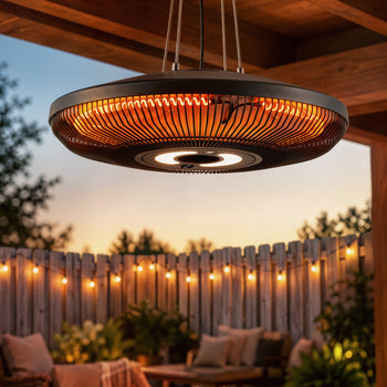 Electric Hanging Patio Heater with LED Light, 750/1500 W IP65 Ceiling Mounted Infrared Outdoor Heater, Black