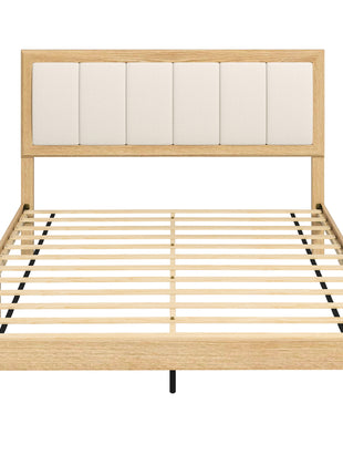 Full Bed Frame with Headboard Full Size Platform Bed Frame with Wooden Slats No Box Spring Needed Easy Assembly Oak