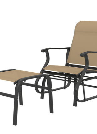 Outdoor Glider with Ottoman, Patio Glider Chair Set with High Back, Wide Seat for Porch, Garden, Backyard, Tan