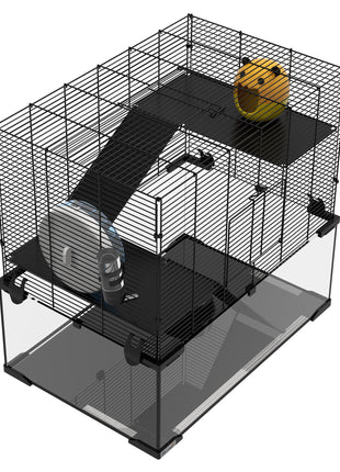 23.5" Hamster Cage, Gerbil Cage with Glass Basin for Small Hamsters, Black