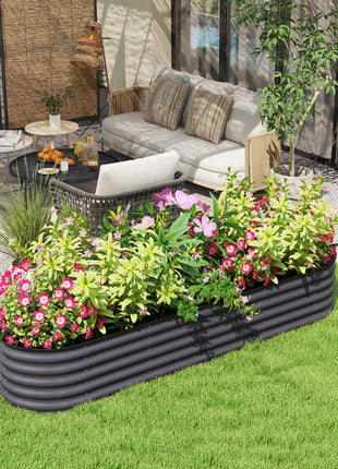 7.9' x 2' x 1.4' Galvanized Raised Garden Bed Kit, Metal Planter Box with Safety Edging, Dark Gray