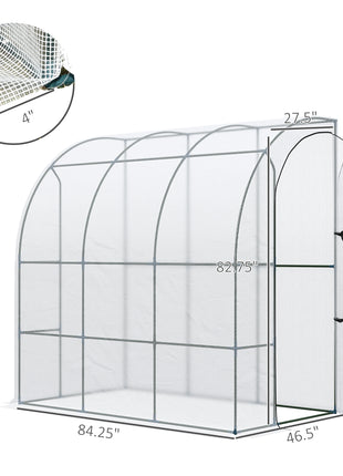 7' x 4' x 7' Outdoor Lean to Greenhouse, Walk-In Green House Plant Nursery with Roll-up Window, PE Cover, White