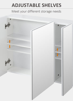 Wall Mounted Mirror Cabinet, Bathroom Medicine Cabinet with Mirror, 3 Doors and Adjustable Shelves, White