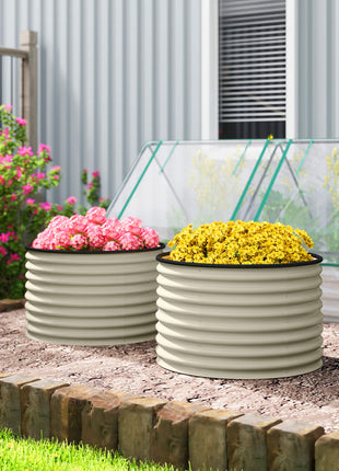 Set of 2 Raised Garden Bed, Metal Planter Box with Safety Edging, Easy-to-assemble Stock Tank, Cream White