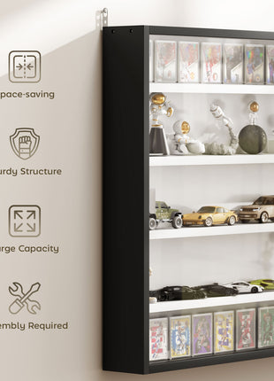 5-Tier Display Cabinet, Wall-Mounted Display Case with 2 Glass Doors and Adjustable Shelves, Black