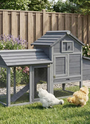 59" Small Wooden Chicken coop Hen House Poultry Cage for Outdoor Backyard with 2 Doors, Nesting Box and Removable Tray, Gray