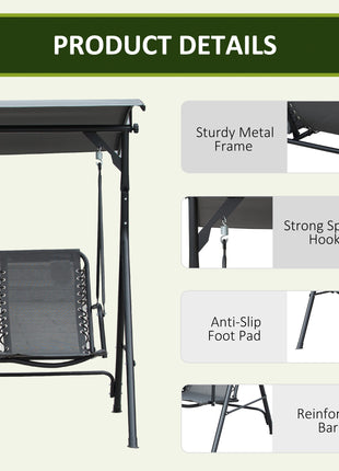 2-Seat Outdoor Porch Swing, with Pivot Storage Table, Cup Holder, & Adjustable Overhead Canopy, Stand's Skid-Resistant Feet Pad, Breathable Mesh Seat, Steel Frame, for Patio, Gray