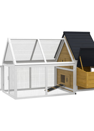 65" Chicken Coop Wooden Chicken House Rabbit Hutch Poultry Cage Hen Pen Backyard with Nesting Box, Ramp, Run, Yellow