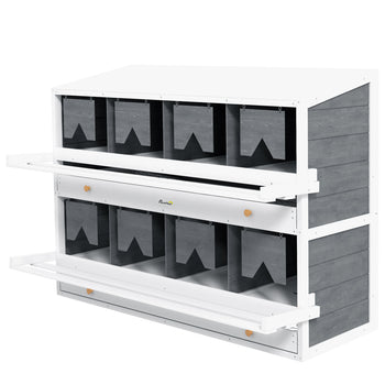 Chicken Nesting Box, 8 Compartment Wood Laying Boxes for Chicken Coop with Egg Collection Trays Perches for 16-32 Hens