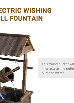 Outdoor Wooden Wishing Well Fountain with Adjustable Water Flow Rate, Rustic Waterfall Fountain, Carbonized Finish