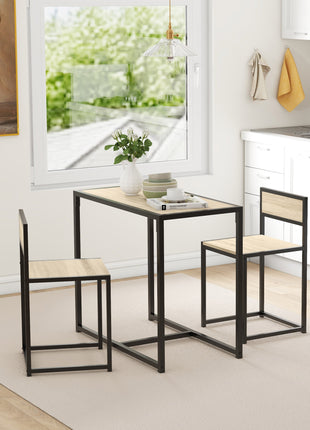 3-Piece Dining Room Set, Industrial Kitchen Table Set with Rectangular Table and 2 Dining Chairs, Oak