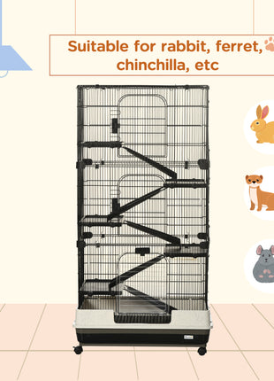 6-tier Platform Rolling Small Animal Rabbit Cage with a Large Living Space, Black