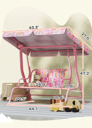Kids Patio Swing, 2-Seater Outdoor Porch Swing with Safety Belt and Adjustable Canopy for Backyard Garden, Pink