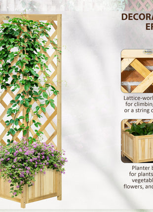 Wooden Raised Garden Bed, Planter with Trellis for Vine Climbing and Vegetables, Herbs and Flowers Growing, Natural
