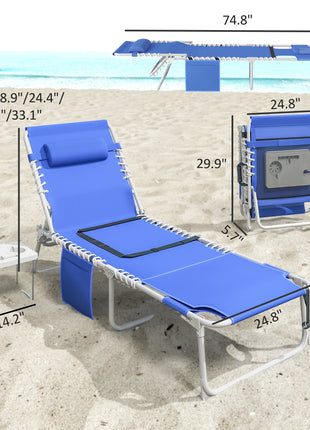 Tanning Chair with Face Hole and Side Table, 5-Position Folding Outdoor Chaise Lounge Chair, Navy Blue
