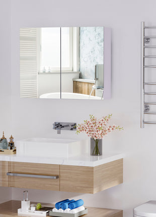 Double Door Wall Mounted Bathroom Mirror, 31.5" x 23.5" Medicine Cabinet with Modern Design, Large Storage, & Quiet Hinges