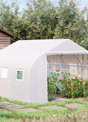 11.5' x 10' x 6.5' Outdoor Walk-in Greenhouse, Tunnel Green House with Roll-up Windows, Zippered Door, PE Cover, Heavy Duty Steel Frame, White