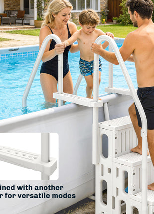Swimming Pool Ladder Adjustable Height for Above Ground Pool Steps with Dual Handrails White