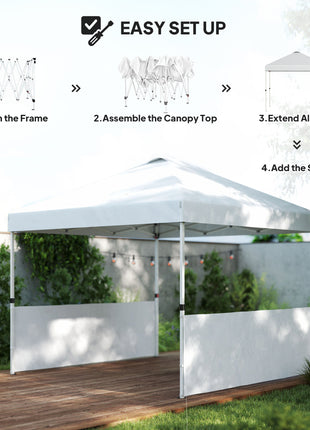10' x 10' Pop Up Canopy Tent with 2 Half Sidewalls, UV50+ Instant Sun Shelter with Wheeled Carry Bag, White